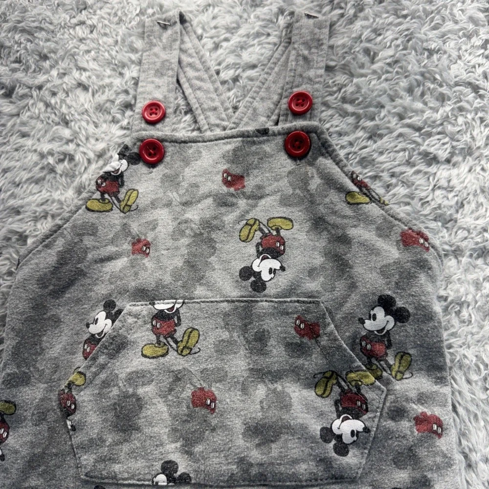 Disney Baby Mickey Mouse Jumper 18M Gray Red Buttons Overall Outfit 18 Months